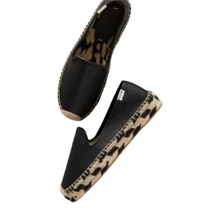 Soludos Black Leather Platform Smoking Slipper Espadrille Size 7